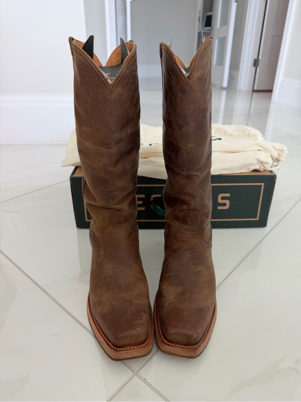 Tecovas Tan Leather Cowboy Boots with Natural Leather Lining - Picture 2 of 5